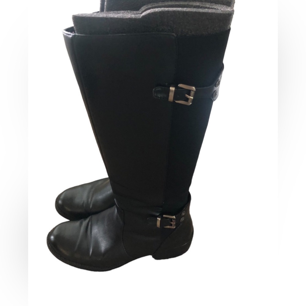 Anne Klein Faux Leather Tall Knee Boots 8.5 Side Zip Stretch Calf 1.5” Heel